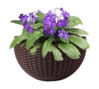 Half Moon Hanging Planter - Wall Hanging Plant Pot, Semi-Circular Flower Basket | Vintage Style No Punching Rattan Flowerpot, Selfs Irrigating Plant Holder for Patio Railing Indoor Outdoor Decor
