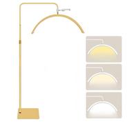 Half Moon Lamp, Arch Floor Lamp with Button/Remote Control, Dimmable LED Standing Lamp, Adjustable Height, Rotatable Head & Phone Holder, for Nail Tech, Lash, Tattoo Beauty Light (Gold)