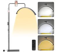 Half Moon Lamp, Arch Floor Lamp with Button/Remote Control, Dimmable LED Standing Lamp, Adjustable Height, Rotatable Head & Phone Holder, for Nail Tech, Lash, Tattoo Beauty Light (Black)