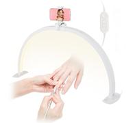 Half Moon Lamp for Nail Desk, 30in Foldable Half Moon Light for Lashes, Nails, LED Nail Tech Desk Lamp with Phone Holder, Dimmable Esthetician Lash Light for Eyelash Extensions, Tattoo, Eyebrow