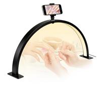 Half Moon Lamp for Nail Desk, LED Nail Desk Lamp for Nail Tech with Phone Holder, 3 Color Modes & 10 Brightness Adjustable, 22" Half Moon Beauty Lash Light for Eyelash Extensions Beauty Tattoo (Black)