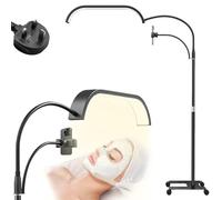 Half Moon Lashes Light for Eyelash Tech with Wheels - Flexible Bracket LED Floor Light with Phone Holder, 50cm Swing Arm, 7 Colors & Stepless Dimming, Half-Moon Extensions (Black)