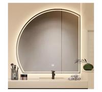 Half Moon LED Wall Mirror For Bathroom, Front And Backlit, Anti Fog Lighted Vanity Mirror, Semi Circle Frameless Smart Makeup Mirror, 3 Colors Dimmable, Shatterproof(Right cut,70cm/27.5in)