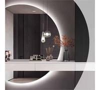Half Moon LED Wall Mirror for Bathroom Vanity, 51" Semicircle Backlit Anti-Fog with 3-Color Dimmable, Smart Touch Switch, Shatter-Proof(Cut Left,70x100cm)