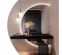 Half Moon LED Wall Mirror for Bathroom Vanity, 51" Semicircle Backlit Anti-Fog with 3-Color Dimmable, Smart Touch Switch, Shatter-Proof(Cut Right,80x120cm)