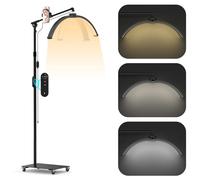 Half Moon Light, 28"Lash Light for Eyelash Extension, Foldable Half Moon LED Lamp with Wheels, 3 Color Modes Beauty Floor Standing Lamp with Phone Holder for Lash Tech, Tattoo, Nails, Skincare (Black)