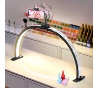 Half Moon Light for Nail Desk: 29"Arch Nail Desk Lamp with Phone Holder for Beginner - 3 Color Modes & 10 Brightness Adjustable - Foldable Half Moon Desk Lamp for Salon (Black with Diamond, Large)