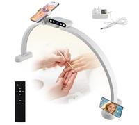 Half Moon Light for Nail Desk, 31 Inch Foldable LED Nail Lamp with Phone Holder, 3 Color Modes and 10 Brightness Arch Light, Half Moon Desk Lamp for Nail Tech, Eyelash Extensions, Makeup, Tattoo