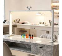 Half Moon Light for Nail Desk, 48W Triple-fold Makeup Desk Lamp, 3000K-6000K, LED Manicure Lamp with Phone Stand for Lash Eyelash Extension, Tattoo, Eyebrows (885 * 410mm)(White)