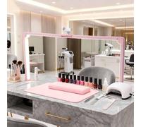 Half Moon Light for Nail Desk, 48W Triple-fold Makeup Desk Lamp, 3000K-6000K, LED Manicure Lamp with Phone Stand for Lash Eyelash Extension, Tattoo, Eyebrows (885 * 410mm)(Pink)