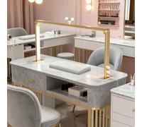 Half Moon Light for Nail Desk, 48W Triple-fold Makeup Desk Lamp, 3000K-6000K, LED Manicure Lamp with Phone Stand for Lash Eyelash Extension, Tattoo, Eyebrows (885 * 410mm)(Gold)