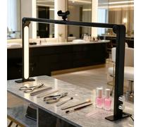 Half Moon Light for Nail Desk, 48W Triple-fold Makeup Desk Lamp, 3000K-6000K, LED Manicure Lamp with Phone Stand for Lash Eyelash Extension, Tattoo, Eyebrows (885 * 410mm)(Black)