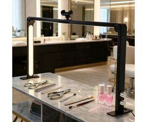 Half Moon Light for Nail Desk, 48W Triple-fold Makeup Desk Lamp, 3000K-6000K, LED Manicure Lamp with Phone Stand for Lash Eyelash Extension, Tattoo, Eyebrows (885 * 410mm)(Black)