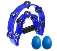 Half Moon Musical Tambourine Double Row Metal Jingles Hand Held Percussion Drum Multicolor and Egg Shakers for KTV Party with Ergonomic Handle Grip (Blue)