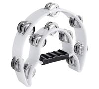 Half Moon Musical Tambourine Double Row Metal Jingles Hand Held Percussion Drum Multicolor for KTV Party with Ergonomic Handle Grip (White)