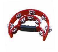 Half Moon Musical Tambourine Handheld Tambourine Double Row Handbell Hand Held Percussion Drum Ergonomic Handle Grip for KTV Party Band and Performance (Red)