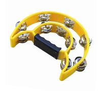 Half Moon Musical Tambourine Handheld Tambourine Double Row Handbell Hand Held Percussion Drum Ergonomic Handle Grip for KTV Party Band and Performance (Yellow)