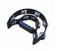 Half Moon Musical Tambourine Handheld Tambourine Double Row Handbell Hand Held Percussion Drum Ergonomic Handle Grip for KTV Party Band and Performance (Black)