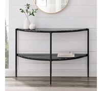 Half Moon Round Modern Console Hallway Tiered Table Living Room Sofa Side End Table (Faux Black Marble)
