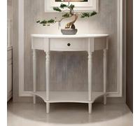 Half Moon TableSolid Wood Entryway Console SemiCircular Porch Shelf Stylish Hallway Decor (Size: 35.4"x13"x34.6" Color: White)