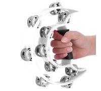 Half Moon Tambourine, Double Row Dual Jingles Handbell Tambourine Percussion Musical Instrument Metal Jingles Hand Held Percussion with Ergonomic Handle Grip for KTV, Party (White)