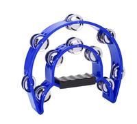 Half Moon Tambourine, Double Row Dual Jingles Handbell Tambourine Percussion Musical Instrument Metal Jingles Hand Held Percussion with Ergonomic Handle Grip for KTV, Party (Blue)