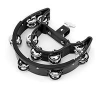 Half Moon Tambourine with Metal Jingles, Double Row Handheld Percussion Instrument, ABS Body + Steel Bells, for Drum Sets, Music Class, Worship & Kids Learning (Black)