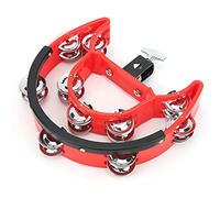 Half Moon Tambourine with Metal Jingles, Double Row Handheld Percussion Instrument, ABS Body + Steel Bells, for Drum Sets, Music Class, Worship & Kids Learning (Red)