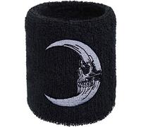 Half Moon With Skull Sweat Band for Wrist - Embroidered Sweat Absorbent Wrist band for Men Women - Black Terrycloth Arm Band for Training Tennis Basketball Workout - Gift for Tattoo Lovers