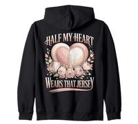 Half My Heart Wears That Jersey Football Mom Zip Hoodie