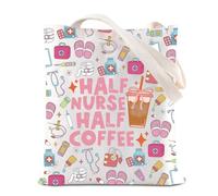 Half Nurse Half Coffee Tote Bag Coffee Addict Gift Nurse Appreciation Gifts Nursing School Graduation Gift (Half-Co T)