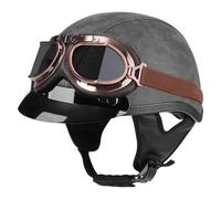 Half Open Face Motorbike Helmet Adult Pu Leather Vintage Electric Car Helmets with Goggles Brim Road Legal Lightweight Cruiser