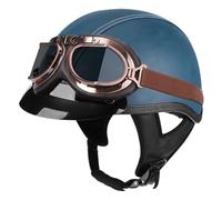 Half Open Face Motorbike Helmet Adult Pu Leather Vintage Electric Car Helmets with Goggles Brim Road Legal Lightweight Cruiser