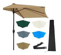 Half Patio Umbrella Replacement Canopy, Polyester Waterproof Sun Shade Cover, 5 Ribs 134cm Fit, Wall Mounted Garden Parasol Top (Canopy Only)(Khaki,2.7m(8.8ft))