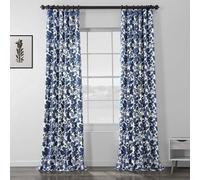 Half Price Drapes HPD Fleur Printed Cotton Twill Curtain, Blue, 50" W x 84" L (Pack of 1)