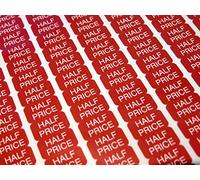 Half Price White on Red 17.8x10mm Price Promotional Display Stand Point of Sale Stickers Self-Adhesive Labels