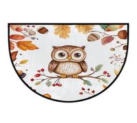 Half Round Area Rug,Cute Owl On Autumn Leaf Banch Washable Semi Circle Front Door Mat for Indoor Entrance Bathroom Bedroom,Non-Slip Doormat,36x24IN