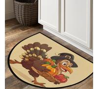 Half Round Area Rug,Retro Thanksgiving Brown Turkey Washable Semi Circle Front Door Mat for Indoor Entrance Bathroom Bedroom,Non-Slip Doormat,36x24IN