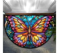 Half Round Door Mat Glass Butterfly Morocco Intdoor Entrance 36x24 In, Non-Slip Welcome Mat for Outdoor Semi Circle Bathroom Floor Rugs,House Entry Way Heavy Duty Doormat for Kitchen Living Room
