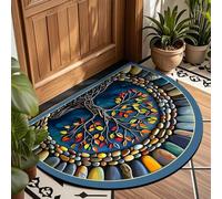 Half Round Front Door Mat for Outdoor - Abstract Cobblestone Pattern Absorbent Rug with Non Slip Backing Velvet Entryway Semi Circle Carpet for Porch Bathroom Kitchen Indoor Use (#08,80x120cm)