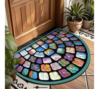 Half Round Front Door Mat for Outdoor - Abstract Cobblestone Pattern Absorbent Rug with Non Slip Backing Velvet Entryway Semi Circle Carpet for Porch Bathroom Kitchen Indoor Use (#11,40x60cm)