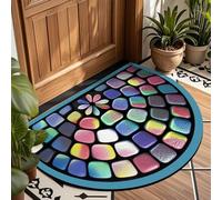 Half Round Front Door Mat for Outdoor - Abstract Cobblestone Pattern Absorbent Rug with Non Slip Backing Velvet Entryway Semi Circle Carpet for Porch Bathroom Kitchen Indoor Use (#10,50x80cm)
