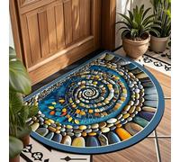 Half Round Front Door Mat for Outdoor - Abstract Cobblestone Pattern Absorbent Rug with Non Slip Backing Velvet Entryway Semi Circle Carpet for Porch Bathroom Kitchen Indoor Use (#05,60x90cm)