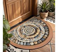 Half Round Front Door Mat for Outdoor - Abstract Cobblestone Pattern Absorbent Rug with Non Slip Backing Velvet Entryway Semi Circle Carpet for Porch Bathroom Kitchen Indoor Use (#06,40x60cm)