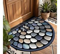 Half Round Front Door Mat for Outdoor - Abstract Cobblestone Pattern Absorbent Rug with Non Slip Backing Velvet Entryway Semi Circle Carpet for Porch Bathroom Kitchen Indoor Use (#09,60x90cm)