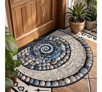 Half Round Front Door Mat for Outdoor - Abstract Cobblestone Pattern Absorbent Rug with Non Slip Backing Velvet Entryway Semi Circle Carpet for Porch Bathroom Kitchen Indoor Use (#07,40x60cm)