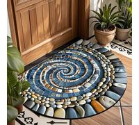 Half Round Front Door Mat for Outdoor - Abstract Cobblestone Pattern Absorbent Rug with Non Slip Backing Velvet Entryway Semi Circle Carpet for Porch Bathroom Kitchen Indoor Use (#03,40x60cm)
