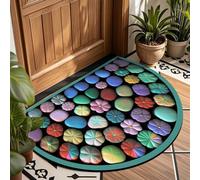 Half Round Front Door Mat for Outdoor - Abstract Cobblestone Pattern Absorbent Rug with Non Slip Backing Velvet Entryway Semi Circle Carpet for Porch Bathroom Kitchen Indoor Use (#02,80x120cm)