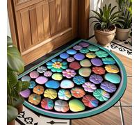 Half Round Front Door Mat for Outdoor - Abstract Cobblestone Pattern Absorbent Rug with Non Slip Backing Velvet Entryway Semi Circle Carpet for Porch Bathroom Kitchen Indoor Use (#04,80x120cm)