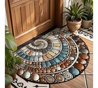 Half Round Front Door Mat for Outdoor - Abstract Cobblestone Pattern Absorbent Rug with Non Slip Backing Velvet Entryway Semi Circle Carpet for Porch Bathroom Kitchen Indoor Use (#01,40x60cm)